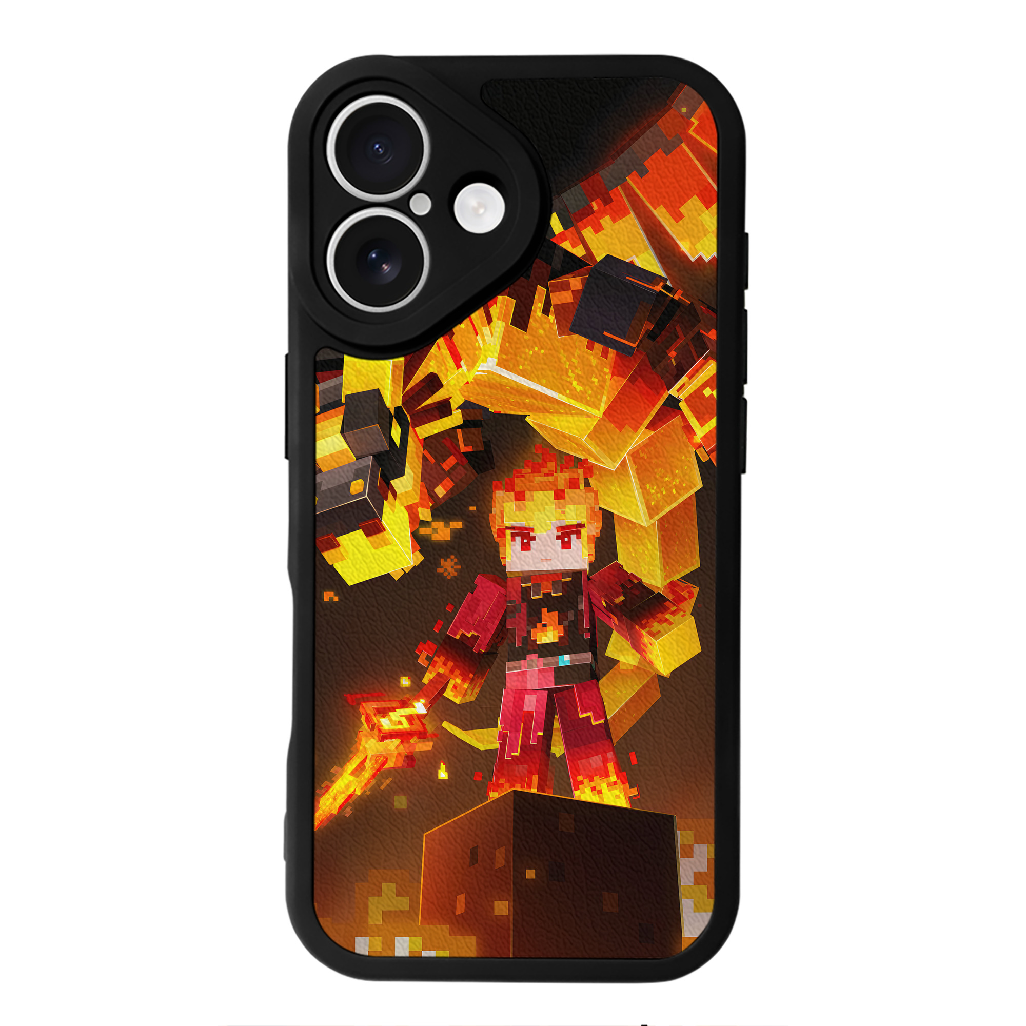 （画像用） マインクラフト ブロックの世界 Minecraft MC Block world 【iPhone 16シリーズ対応】シリコンスマホケース（レザー調） 材質：シリコン